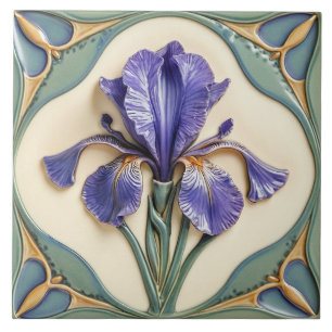 Art Nouveau Stil Iris Keramikfliese. Fliese