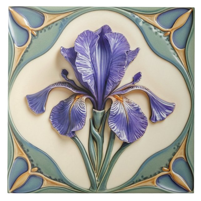 Art Nouveau Stil Iris Keramikfliese. Fliese (Vorderseite)
