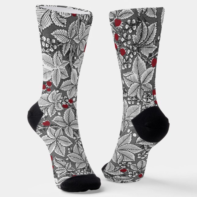 Art Nouveau Strawberries and Leaves, Silver Gray Socken (Gewinkelt)