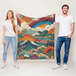 Art Nouveau Style Mountain Sky Floral Landschaft Fleecedecke