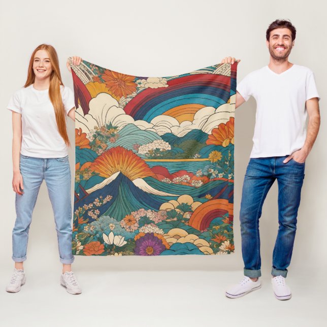 Art Nouveau Style Mountain Sky Floral Landschaft Fleecedecke (Beispiel)