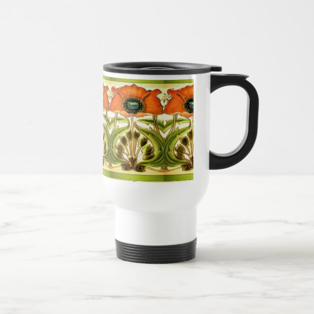 ART NOUVEAU STYLIZED GREEN RED POPPY REISEBECHER (Rechts)