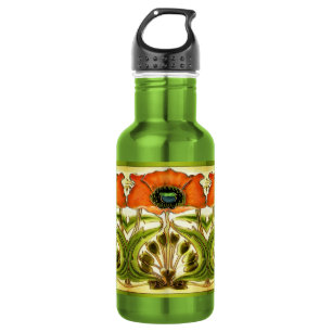 ART NOUVEAU STYLIZED GREEN RED POPPY TRINKFLASCHE