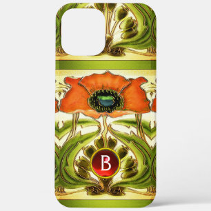 ART NOUVEAU STYLIZIERTES GREEN RED POPPY GEM MONOG Case-Mate iPhone HÜLLE