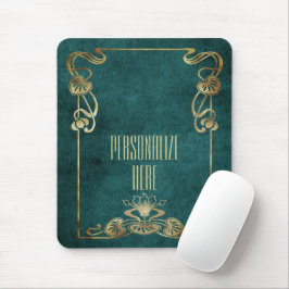 Art Nouveau Suede Look elegante goldgrüne Lotus Mousepad