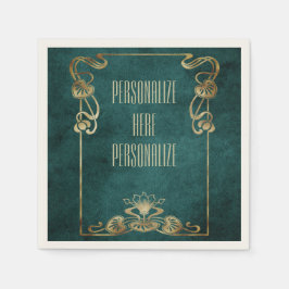 Art Nouveau Suede Look elegante goldgrüne Lotus Serviette