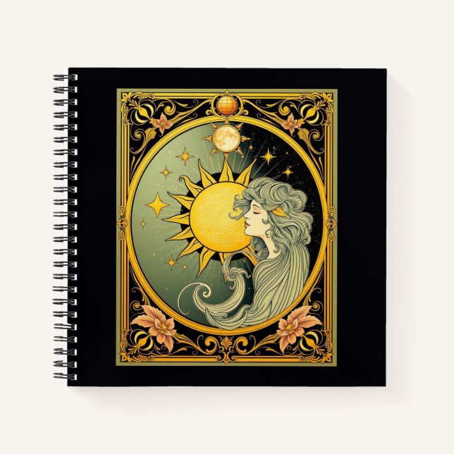 Art Nouveau Sun & Goddess Notizbuch (Vorderseite)