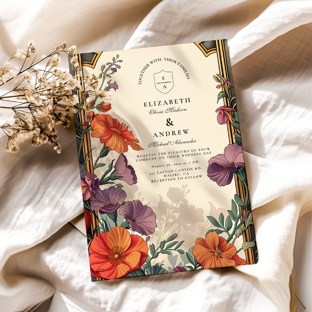 Art Nouveau Sunset Floral Wedding Einladung (Von Creator hochgeladen)
