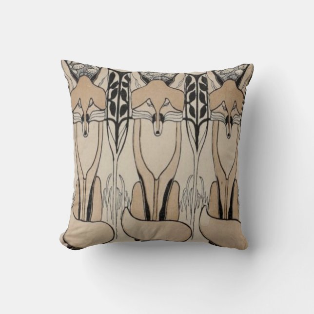 Art Nouveau Taupe/Black Fox Pillow Kissen (Vorderseite)