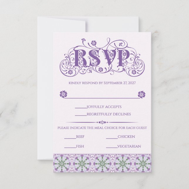 Art Nouveau Thistle Wheel Lilac Vertical RSVP Karte (Vorderseite)