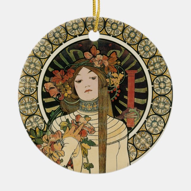 Art Nouveau Trappistine Mucha Keramik Ornament (Vorne)