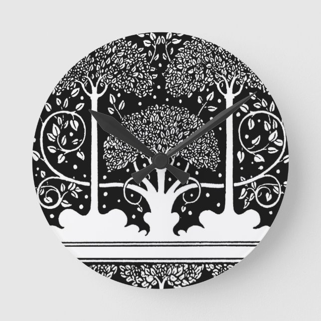 Art Nouveau Tree Beardsley Muster Runde Wanduhr (Vorderseite)
