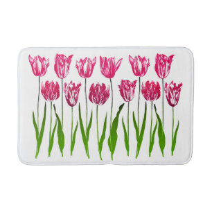 Art Nouveau Tulip Damask, Coral Orange und Beige B Badematte