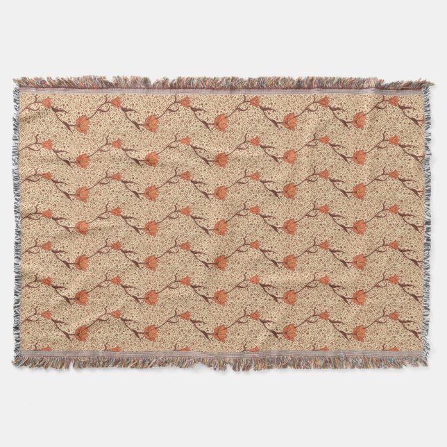 Art Nouveau Tulip Damask, Coral Orange und Beige Decke (Vorderseite)