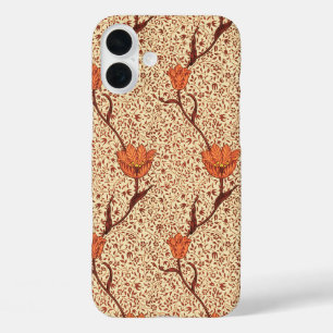 Art Nouveau Tulip Damask, Coral und Beige iPhone 16 Plus Hülle