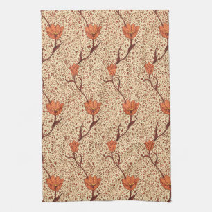 Art Nouveau Tulip Damask, Coral und Beige Küchentuch