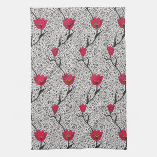 Art Nouveau Tulip Damask, Grau und Rot Handtuch