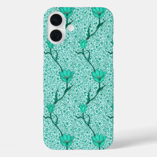 Art Nouveau Tulip Damask, Türkis iPhone 16 Plus Hülle