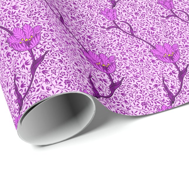 Art Nouveau Tulip Damask, Violet und Orchid Geschenkpapier (Rolleneckpunkt)