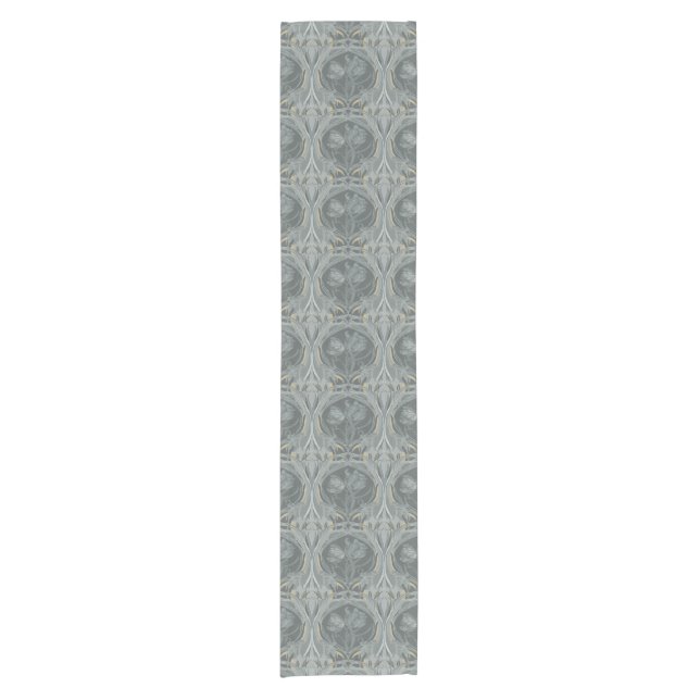 Art Nouveau Tulips Shades Gray Table Runner Kurzer Tischläufer (Vorderseite)