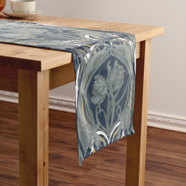 Art Nouveau Tulips Table Runner in Navy Kurzer Tischläufer (Beispiel)