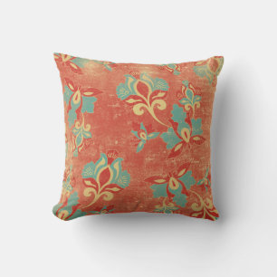 Art Nouveau Türkis Orange Blumenkissen Kissen