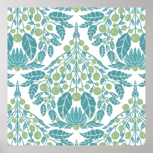 Art Nouveau Turquoise & Green-Vintag Floral Poster