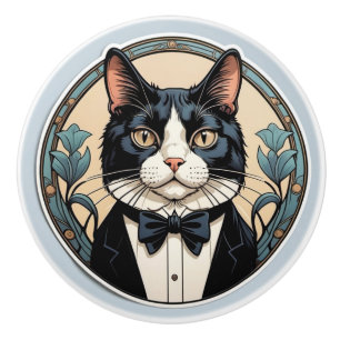 Art Nouveau Tuxedo Cat Keramikknauf