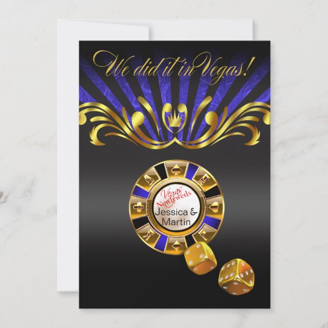 Art Nouveau Vegas Empfang | Goldblau Einladung (Vorderseite)