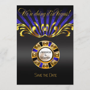 Art Nouveau Vegas Save the Date   gold blau Einladung