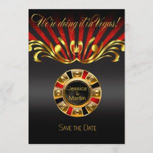 Art Nouveau Vegas Save the Date   Gold rot Einladung