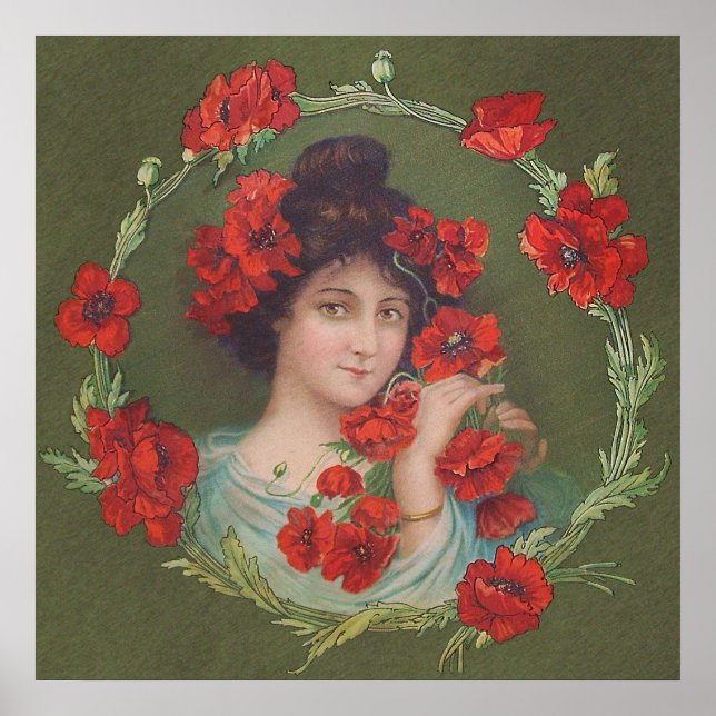 Art Nouveau Viktorianisch Poppy Gibson Girl Poster (Vorne)