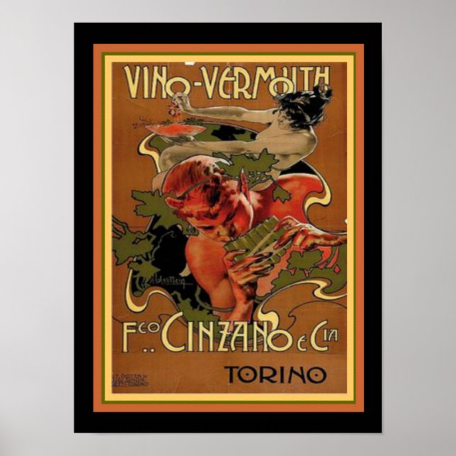 Art Nouveau Vino-Vermouth 12 x 16 Poster (Vorne)