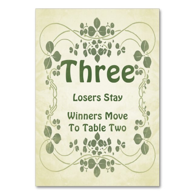 Art Nouveau Vintag #3 Bunco Table Card Tischnummer (Vorderseite)