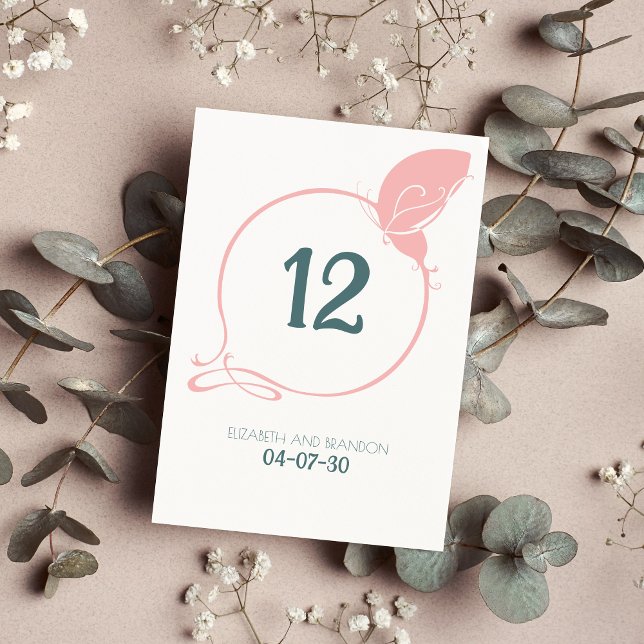 Art Nouveau Vintag Butterfly Dusty Pink Wedding Tischnummer (Von Creator hochgeladen)