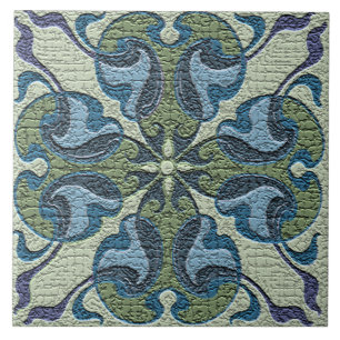 Art Nouveau Vintag Crackled Blue und Green Fliese