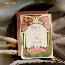 Art Nouveau Vintag florale Pink Green Gold Hochzei
