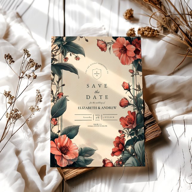 Art Nouveau Vintage Blumenhochzeit Save The Date (Von Creator hochgeladen)