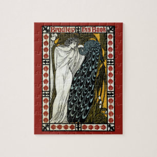 Art Nouveau Vintage - Dieser Kuss, Frau mit Pfau Puzzle