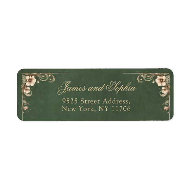 Art Nouveau Vintage Emerald Wedding Address Label (Vorne)