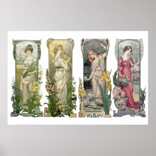 Art Nouveau Vintage Frauen mit Blumen von Sonrel Poster