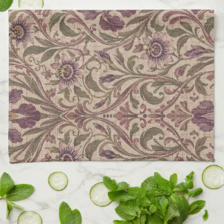 Art Nouveau vintage Iris & Passionflower Damask Geschirrtuch