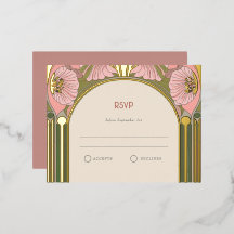 Art Nouveau Vintage Rosa Grün Gold Hochzeit RSVP