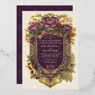 Art Nouveau Violetter Schild Herbstblume Vintage G Folieneinladung