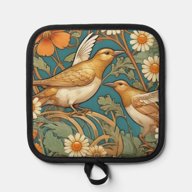 Art Nouveau Vögel und Blumen Topflappen (Vorderseite)