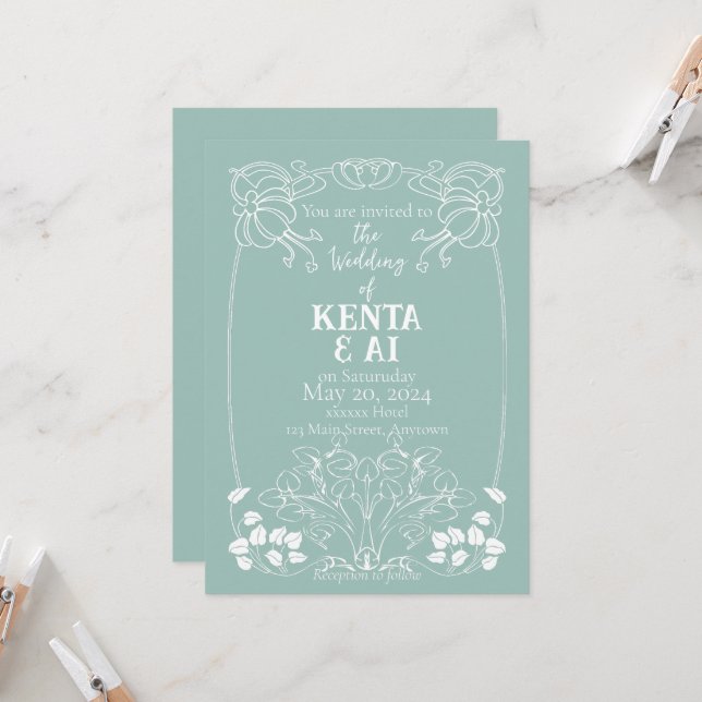 Art Nouveau Wedding Einladung (Vorderseite/Rückseite Beispiel)