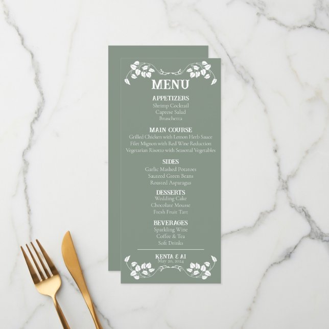 Art Nouveau Wedding Flat Menu Menükarte (Vorderseite/Rückseite Beispiel)
