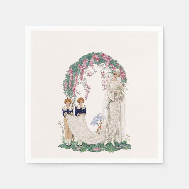 Art Nouveau Wedding Illustration – Vintage Bridal  Serviette (Vorderseite)