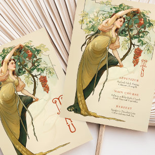 Art Nouveau Wedding Menu Card mit Trauben Einladung