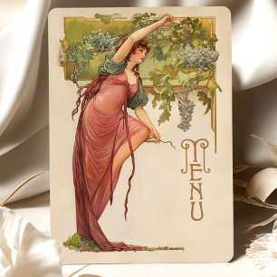 Art Nouveau Wedding Menu Card mit Trauben Einladung